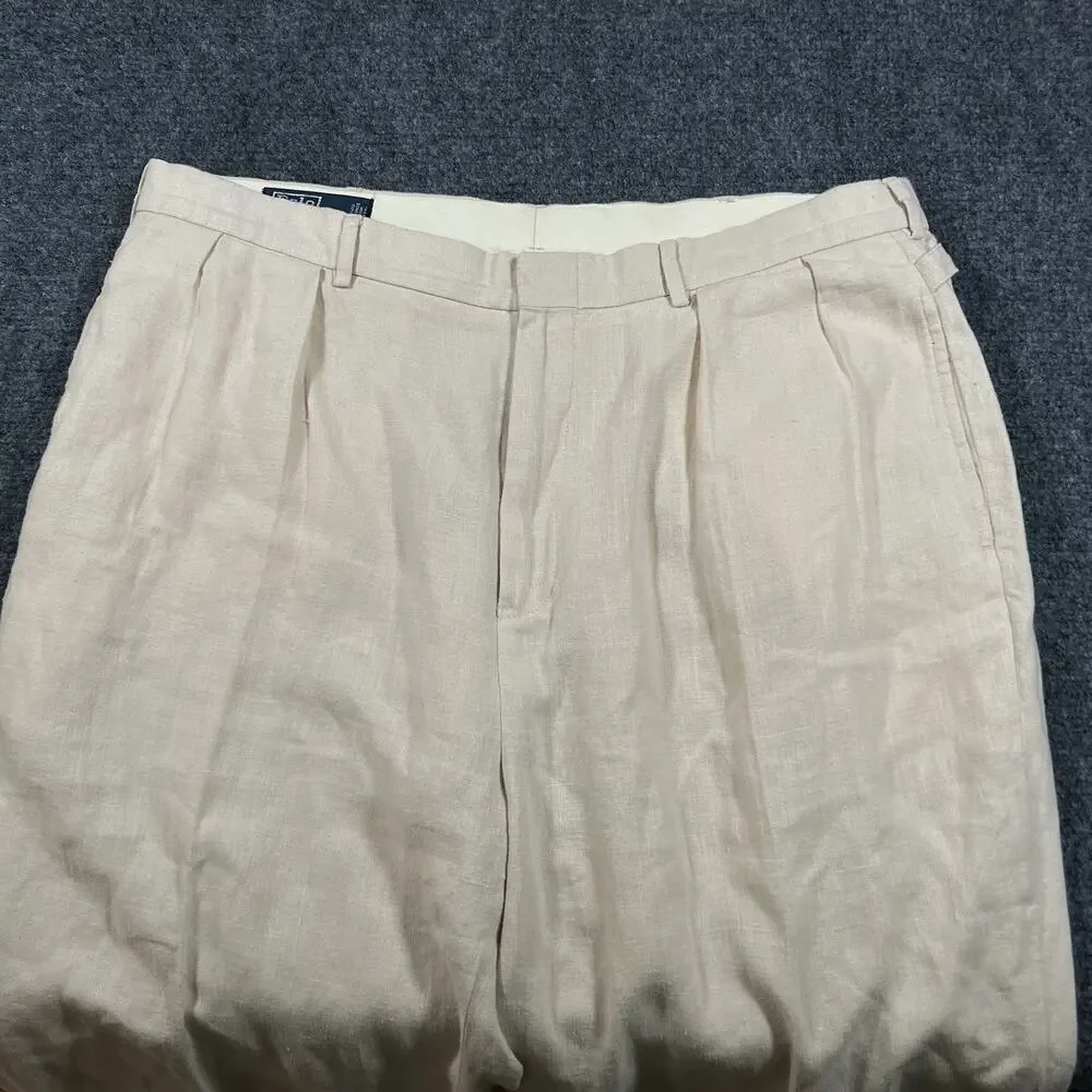 VTG Y2K Polo Ralph Lauren Gurkha Pants Mens 38x30 Beige 100% Linen Chino